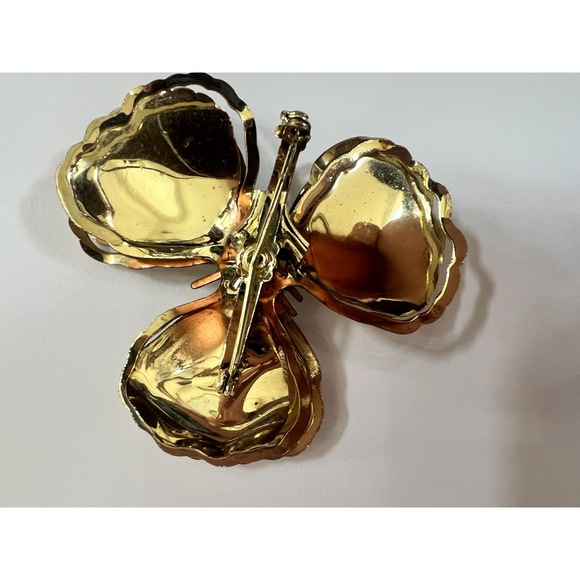 Vintage Gold Tone Sculptural Flower Brooch AB Rhinestone Mid Century Statement - Picture 6 of 12